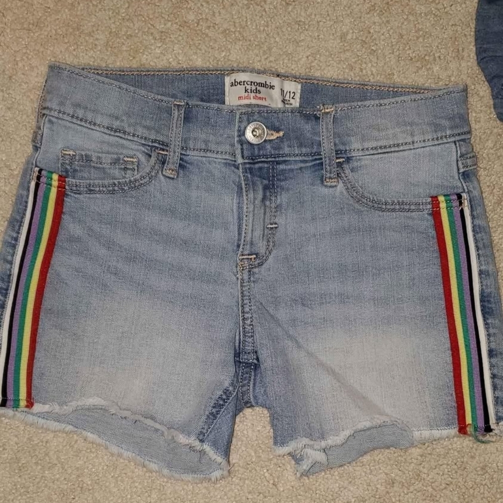 Abercrombie & Fitch Light Blue Jean Shorts with Rainbow Stripes